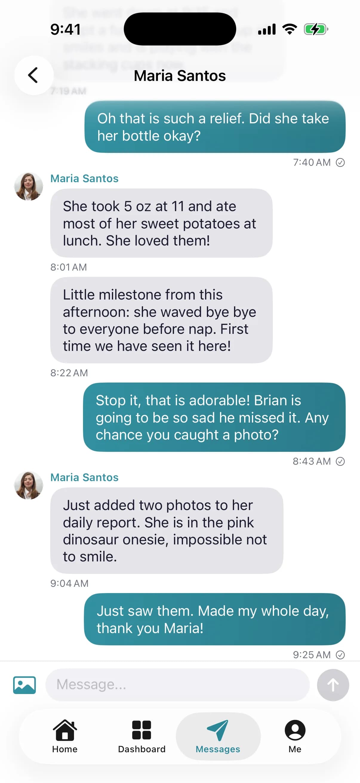 Parent messaging a teacher in the NestliCare daycare app